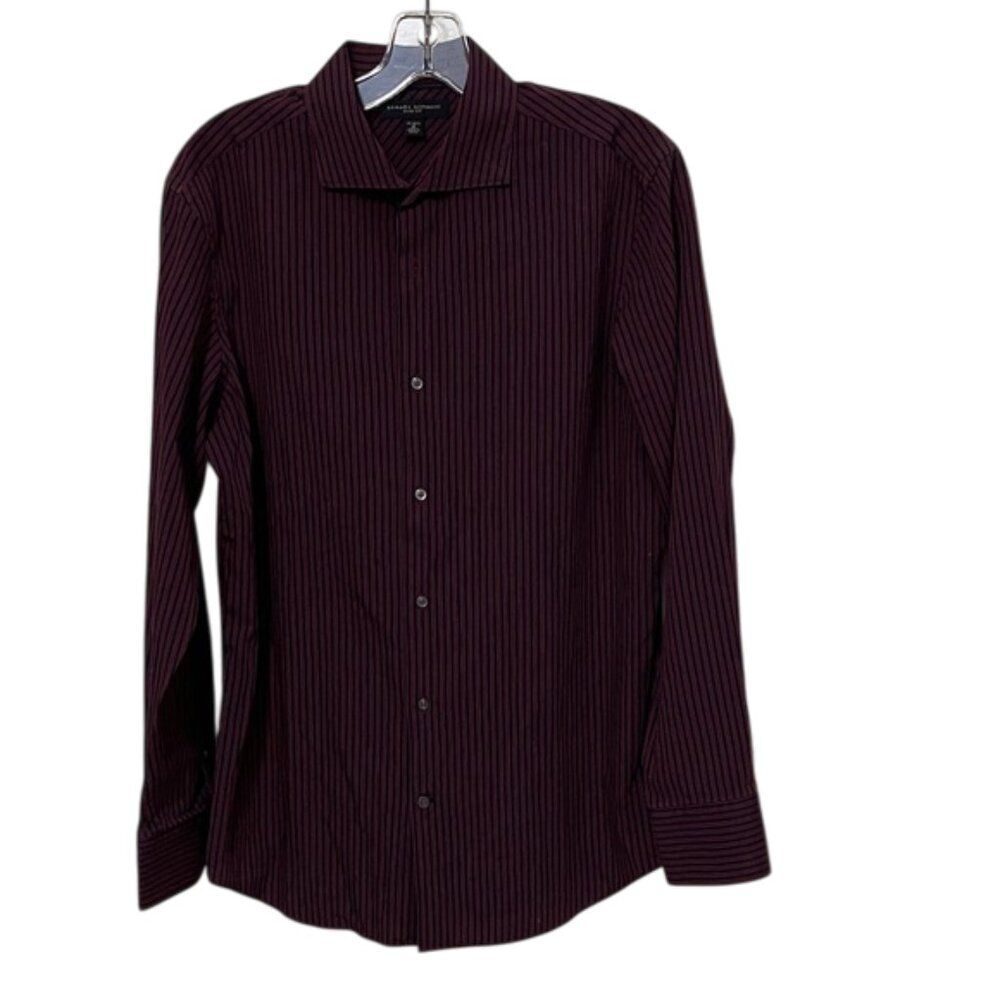 Banana Republic Maroon Red Striped Slim Fit Button Up Shirt Mens Size M 15-15.5